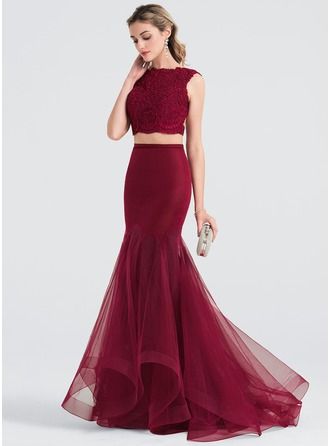 JJsHouse Trumpet/Mermaid Scoop Neck Sweep Train Tulle Evening Dress Stitched Dress Design, Tulle Prom Dresses, Simple Lehenga, Trendy Outfits Indian, Lehenga Designs Simple, Crop Top And Skirt, Tulle Evening Dress, Fancy Dresses Long, Indian Dresses Traditional