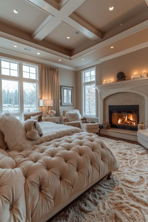 29 Bedroom with Fireplace Ideas for Ultimate Comfort and Style 22 Bedroom Wall Fireplace, Bedroom With Fireplace Ideas, Wall Fireplace Ideas, Artistic Bedroom, Oasis Bedroom, Bedroom With Fireplace, Bedroom Ideas Luxury, Luxury Master Suite, Beautiful Bedroom Designs