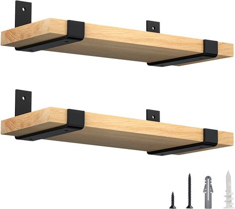 Amazon.com: LuckIn 8-Inch Metal Shelf Brackets, Heavy Duty J Bracket with Lip for DIY Floating Shelves, Black, 4 Pack : Tools & Home Improvement Modern Mountain Bedroom, Brackets For Shelves, Diy Open Shelving, Heavy Duty Floating Shelves, Floating Shelf Hardware, Countertop Support Brackets, Folding Shelf Bracket, Black Shelf Brackets, Heavy Duty Shelf Brackets