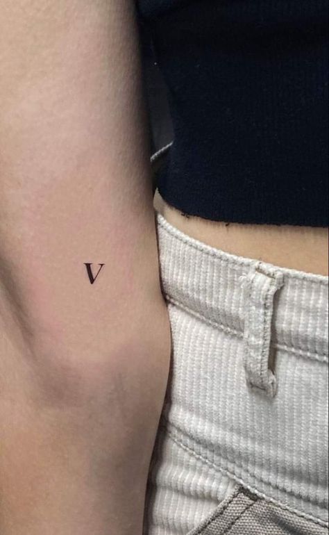 V Roman Numeral Tattoo, 5 In Roman Numerals Tattoo, Roman Numeral Five Tattoo, 5 Roman Numeral Tattoo, Small V Tattoo, Roman Tatoos Ideas, Roman Numeral 7 Tattoo, V Tatoos, Roman Numeral 5 Tattoo