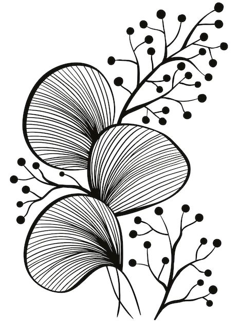 Flowers With Leaves Drawing, Black And White Design Graphic, Outline Art Simple, Graphic Shapes Pattern, Floral Drawing Design, Art Trace, Outline Flower, Leaf Line Art, Flower Stencil Patterns