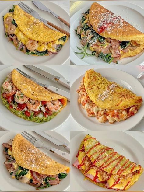 Omelette Presentation Ideas, Omelette Ideas Healthy, Breakfast Cafe Ideas, Breakfast Omelette Ideas, Creative Breakfast Ideas, Omelette Wrap, Omelette Ideas, Healthy Breakfast Food, Healthy Breakfast Wraps