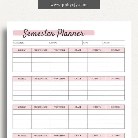 Semester Planner Printable Template - Vintage undateddigitalplanner #mealplannersheets Semester Planner Template, Free Printable Weekly Planner Template, Business Planner Organization, Semester Planner, Student Planner Organization, Planner Organization College, Social Media Planner Template, College Semester, Class Planner