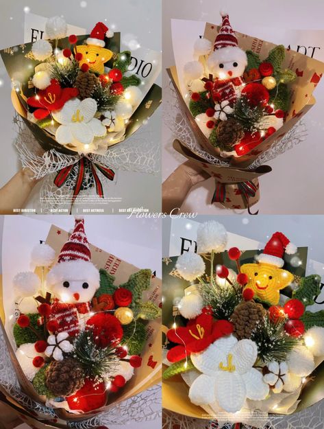 merry christmas flower bouquet for kid Christmas Crochet Flower Bouquet, Small Christmas Bouquet, Crochet Christmas Flower Bouquet, Crochet Christmas Bouquet, Christmas Crochet Bouquet, Pretty Flower Names, Crochet Bouquets, Ribbon Flowers Bouquet, Kid Christmas