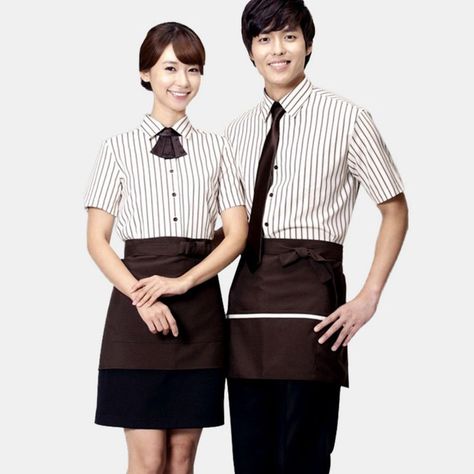 Restaurant Uniform Ideas, Waiters Uniform, Western Style Food, Blouse Western, Restaurant Uniform, Tie Apron, Waitress Uniform, Waiter Uniform, Uniform Ideas