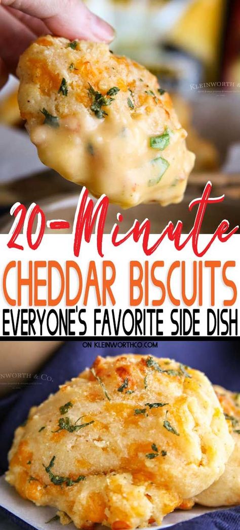 20-Minute Cheddar Biscuits are the perfect side dish. You can't beat this copycat red lobster biscuit recipe that's ready in about 20 minutes. #cheddarbaybiscuits #cheese #biscuits #redlobsterbiscuitscopycat #sidedish#biscuitrecipe #cheesy #dinner #cheddarbiscuits #20minutes Cheddar Bay Biscuits With Canned Biscuits, Easy Bread Side Dishes, Clambake Side Dishes, Clam Bake Side Dishes, Easy Dinner Biscuits, Lobster Biscuit Recipe, Biscuit Recipes Dinner, Copycat Red Lobster, Dinner Biscuit