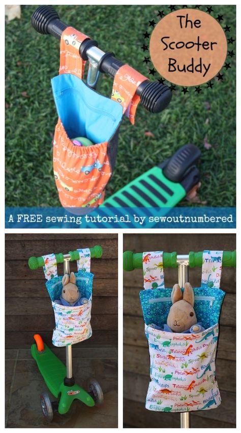 DIY Scooter Buddy Free Sewing Pattern & Tutorial Sewing Gift Ideas, Sewing Classes For Beginners, Diy Baby Headbands, Sewing To Sell, Sewing Tutorials Free, Sewing Projects For Kids, Sewing Stitches, Drink Bottle, Sewing Class