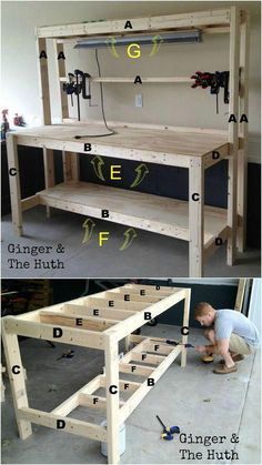 Arbejdsplads Garage, Diy Bank, Building A Workbench, Workbench Plans Diy, Diy Workbench, Woodworking Furniture Plans, Garage Work Bench, Workbench Plans, Garage Makeover