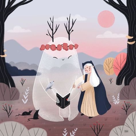 Toto, Ash and the Magic spirit -Folk tale- on Behance in 2020 | Folk tales, Fantasy illustration, Folk Folk Illustration, Animal Illustration Art, A Beautiful Flower, Scandinavian Folk Art, Folk Tales, Environment Concept Art, Fantasy Illustration, Childrens Art, Whimsical Art