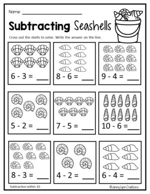 Preschool Printable Worksheets Subtraction Preschool, Kindergarten Summer Review, Maths Homework, Math Subtraction Worksheets, Subtraction Kindergarten, Kindergarten Valentines, Summer Review, Summer Worksheets, Math Valentines