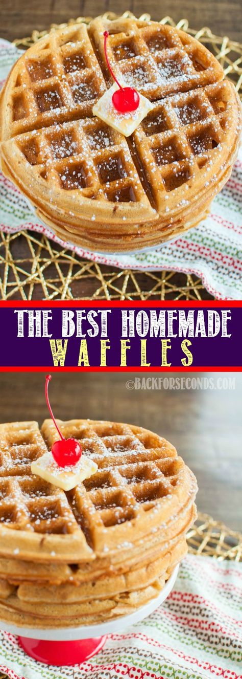 This recipe makes The BEST Homemade Waffles. Seriously! They are crispy on the outside and light and fluffy on the inside, just the way a waffle should be! Homemade Waffle Recipe, Homemade Waffle, Waffle Iron Recipes, Waffle Maker Recipes, Homemade Waffles, Waffle Recipe, Breakfast Waffles, What's For Breakfast, Waffle Recipes