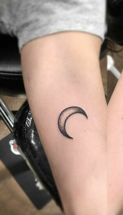 Moon Protection Tattoo, Manly Moon Tattoo, Half Moon Tattoo Men, Cresent Tattoo Designs, Crescent Moon Arm Tattoo, Small Moon Tattoo Men, Shaded Crescent Moon Tattoo, Cresent Moon Tattoos For Women, Dot Work Moon Tattoo