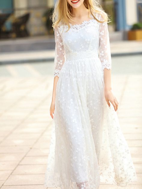 Shop White Sheer Gauze Flowers Embroidered Dress online. SheIn offers White Sheer Gauze Flowers Embroidered Dress & more to fit your fashionable needs. Flower Embroidered Dress, Flowers Embroidered, Salwar Kamiz, Classic Wedding Dress, Engagement Dresses, Luxury Wedding Dress, Elegant Dresses For Women, Gala Dresses, Pink Eyes