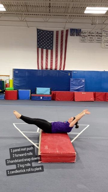 Chellsie Memmel on Instagram: "We had so much fun with the EMOM last week, we did another this week! Every movement uses a panel mat. Every minute on the minute: 1 panel mat push across the floor 2 forward rolls 3 handstand snap down punches 2 log rolls 1 candlestick rolls through to plank We did 10 rounds. Give it a go and let me know what you think! It was fun today, our optional team joined my adult class for this one 😊 #workout #gymnasticsworkout #emom #maketimeforyou #dowhatyoulove" Preschool Gymnastics Lesson Plans, Preschool Gym, Dance Terms, Handstand Progression, Gymnastics Ideas, Gymnastics Lessons, Preschool Gymnastics, Gymnastics Drills, Gymnastics Skills