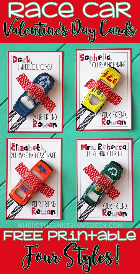 Race Car Valentine's Day Cards with Free Printable! | Where The Smiles Have Been Hot Wheels Valentine, Clever Valentines, Printable Valentines Day Cards, Valentine Gifts For Kids, Preschool Valentines, Valentine's Day Printables, Toddler Valentines, Valentines Printables Free, Valentines Greetings