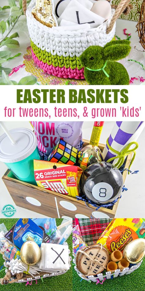 Easter Baskets For Teenage Girl, Easter Baskets For Teens, Teenager Easter Basket, Teen Boy Easter Basket, Creative Easter Basket Ideas, Easter Teens, Teen Easter, Easter Basket Alternatives, Teen Easter Basket