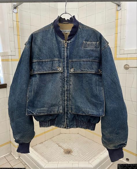 Katharine Hamnett, Vintage Designer Fashion, Biker Denim, Cool Coats, Concept Clothing, Denim Cargo, Cargo Jacket, Vintage Denim Jacket, Clothing Details