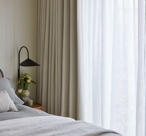 We have two sheer (often called net curtains or voile curtains) fabric collections. Available in two neutral shades of lightweight linen that lets in natural light but gives an extra layer of privacy. We also have a Eco Sheer fabric, made from 100% recycled plastic bottles. This fabric sways elegantly with the breeze, protects your home from a little too much sunlight and provides your home with privacy all year round. Shop at Stitched.co.uk Curtains With Sheer In The Middle, Double Layer Curtains, Long Curtains Living Room, Layer Curtains, Sheer Curtains Bedroom, Shop Curtains, Window Treatments Sheer, Neutral Curtains, Curtains Fabric