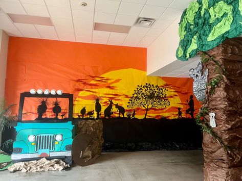 Zoomerang VBS 
VBS
Foyer
Paper
Paint Safari Hallway Decorations, Turnabout Pointe Vbs, Zoomerang Vbs Decor, Outback Decorations, Outback Vbs Decorations, Outback Rock Vbs, Wildlive Vbs, Zoomerang Vbs, Jungle Theme Classroom Decorations