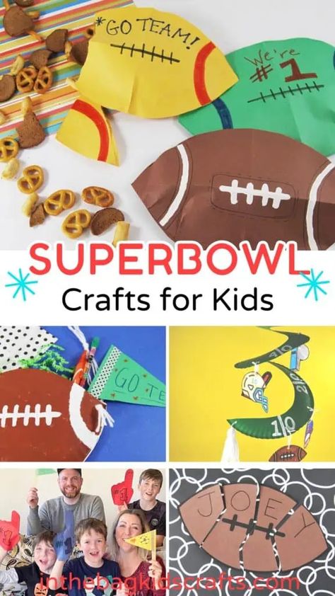 Superbowl crafts for kids Superbowl Kids Crafts, Super Bowl Crafts For Toddlers, Football Kids Crafts, Super Bowl Party For Kids, Football Toddler Crafts, Football Crafts For Kids Easy, Superbowl Activities For Kids, Chiefs Crafts For Kids, Super Bowl Kids Activities