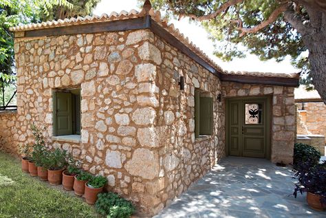 The Guest House – Stirixis Exclusive Guest House Cottage, Small Stone House, Exterior Bathroom, Stone Cottages, Old Stone Houses, Design Your Own Home, House On The Rock, Natural Building, Altering Clothes