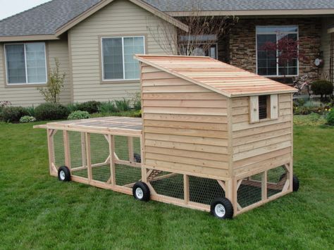 Chicken Tractor 3 Coop On Wheels, Chicken Coop On Wheels, Rabbit Wire, Chicken Coop Plans Free, Chicken Coop Blueprints, Mobile Chicken Coop, Side Pic, Easy Chicken Coop, Nest Boxes