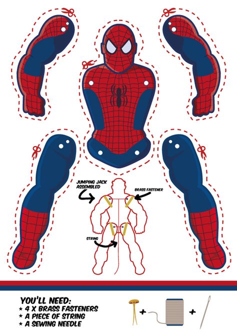 Free Spiderman jumping jack puppet. Tons of other superhero puppets on this site too. Superhero Crafts, Jumping Jack, Super Hero Theme, Paper Puppets, Spiderman Party, Paper Toy, Spiderman Birthday, Paper Model, Superhero Theme