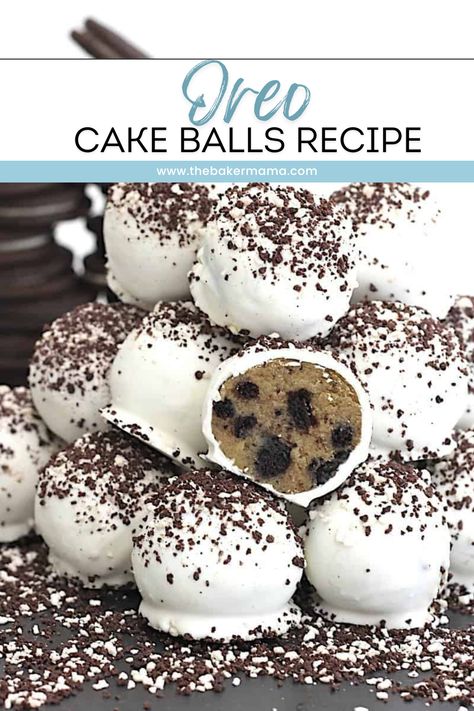 Try this Oreo Cake Balls recipe. Learn how to make these amazing Oreo cake balls, using a vanilla cake mixed with crushed Oreo cookies. Then cover in white chocolate and top with cookies and cream sprinkles. These cake balls are not only easy to make but easier to enjoy! Cookies And Cream Cake Balls, Cake Balls Chocolate, Oreo Cake Balls Recipe, Oreo Cake Pops Recipe, Easy Oreo Cake, Oreo Cake Balls, Cake Balls Recipe, Dessert Balls, Oreo Cookie Cake