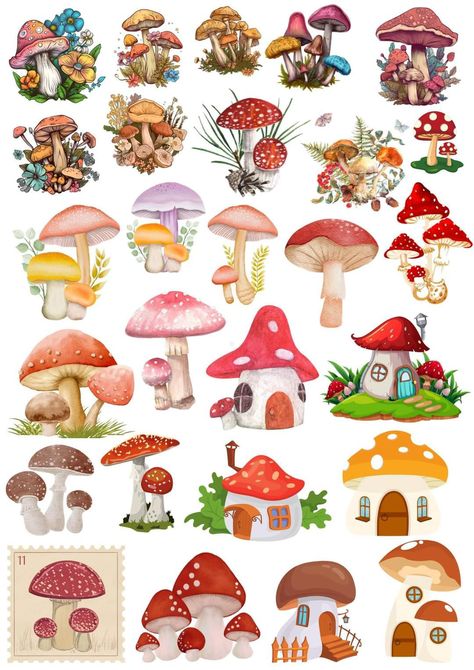 Mushroom Stickers Printable, Hongos Aesthetic, Mushroom Sewing, Alice In Wonderland Mushroom, Candy Stickers, Scrapbook Stickers Printable, Happy Teachers Day, Country Crafts, Be A Nice Human