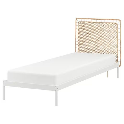 VEVELSTAD Bed frame with 1 headboard, white/Tolkning rattan, 90x200 cm - IKEA Austria Vevelstad Bed, Ikea Twin Bed, Single Bed With Storage, Single Bed Frames, Wood Twin Bed, Ikea Wood, Rattan Headboard, Single Beds, Single Bed Frame