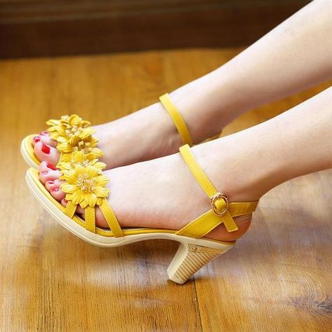 Cute Yellow Shoes, Yellow Heels Aesthetic, Sunflower Heels, Yellow Shoes Heels, Cottage Core Shoes, Fearless Tv, High Heels For Kids, Aesthetic Wear, Yellow High Heels