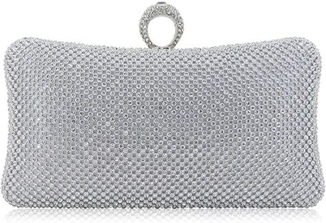 Dexmay Rhinestone Crystal Ring Clutch Purse Luxury Evening Bag for Bridal Wedding Party Silver: Handbags: Amazon.com Silver Handbags, Prom Clutch, Formal Clutch, Seatbelt Bags, Purse Luxury, Floral Clutches, Silver Clutch, Rhinestone Clutch, Crystal Clutch