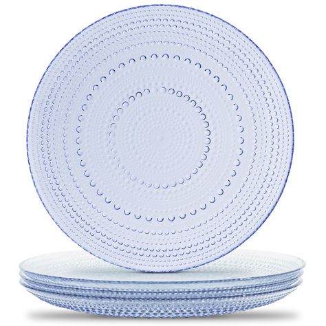 PRICES MAY VARY. UNIQUE Blue Glass Plates are difficult to find; This hobnail design will elevate your table and impress your guests; Rare, upscale artisan designed plates will add a touch of class to your entertaining Dishwasher safe Microwave safe Blue Tablescape, Wedding Plate Setting, Hobnail Glassware, Clear Glass Plates, Drink Glasses, Blue Dinnerware, Blue Glassware, Wedding Tablescape, Wedding Plates