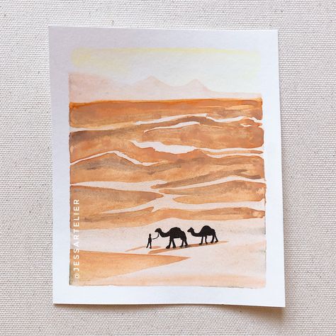 Did a painting of roaming in the Sahara Desert 🐪 #aquarelle #watercolour #watercolor #sketch #sketchdaily #justsketch #sketcheveryday #traveltheworld #traveltheglobe #waterblog #art #artwork #watercolourblog #naturepainting #watercolourartist #camel #saharadesert #sahara Watercolour Desert Landscape, Sahara Desert Drawing, Watercolor Desert Landscape Paintings, Desert Watercolor Simple, Desert Watercolor Paintings, Watercolour Projects, Watercolour Plants, Desert Drawing, Desert Watercolor