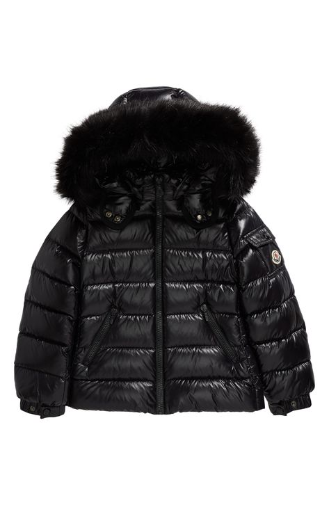 This mini-me version of an iconic Moncler down puffer is crafted of shiny lacquered nylon and equipped with a removable hood trimmed in plush faux fur. Front zip closure Removable hood Front zip pockets Lined, with 90% down, 10% feather fill (Armenia) 100% polyamide with 59% modacrylic, 32% acrylic, 9% polyester faux-fur trim Machine wash, dry flat Made in Armenia Kids' Designer Clothing Designer Puffer Jacket, Trapstar Coat, Cute Puffer Jacket, Jackets With Fur, Moncler Jacket Women, Moncler Sweater, Moncler Coat, Puffer Jacket Fur Hood, Faux Fur Outfit