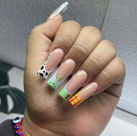 Toy Story Nails, Disneyland Nails, Disney Acrylic Nails, Mickey Nails, Unghie Nail Art, Colorful Nails, Disney Nails, Long Square Acrylic Nails, Acrylic Nails Coffin Short