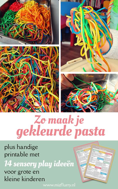 Zo maak je gekleurde spaghetti of pasta. Leuk(e) sensopatisch materiaal en activiteit voor kleuters en peuters. #DIY #spelen #knutselen #sensopatisch #peuter #kleuters School Pizza, Kids Talent, Easy Art For Kids, Sensory Boxes, Baby Sensory, Sensory Bins, Sensory Play, Simple Art, My Blog