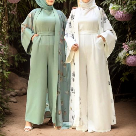 Jumpsuit Modest, Floral Abaya, Dubai Abaya Fashion, Modest Abaya, Islamic Fashion Dresses, Abaya Design, Cardigan Dress, Open Abaya, Muslim Dress