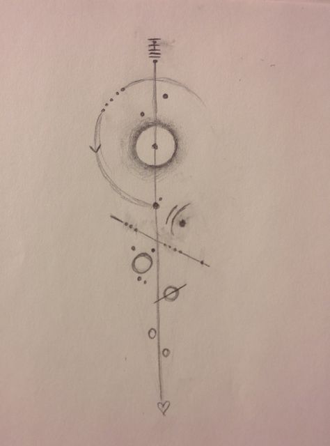 Sort of attempt / example:  Sun in center, 4 inner planets (Earth w/ orbit marked + moon), asteroid belt, Jupiter w/ 4 moons, Saturn w/ rings, Uranus & Neptune & Pluto as a heart at the bottom and birthday in binary at the top. Could also include comets, asteroids, stars etc? Binary Stars Tattoo, Binary Star Tattoo, Genuine Tattoo, Geo Tattoo, Jupiter Tattoo, Hannah Tattoo, Solar System Tattoo, Binary Star, Asteroid Belt