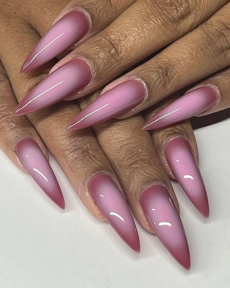 Valentines Ombré Nails, Red Pink Aura Nails, Long Pink Almond Nails, Pink Acrylics Almond, Stiletto Aura Nails, Pink Witchy Nails, Stiletto Pink Nails, Aura Nails Red, Pink Nails Stiletto