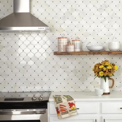 Arabesque Tile Kitchen, Arabesque Tile Backsplash Kitchen, Arabesque Tile Backsplash, Stone Mosaic Floor, White Porcelain Tile, Tile Kitchen Backsplash, Back Splashes, Grey Backsplash, Tiles Backsplash