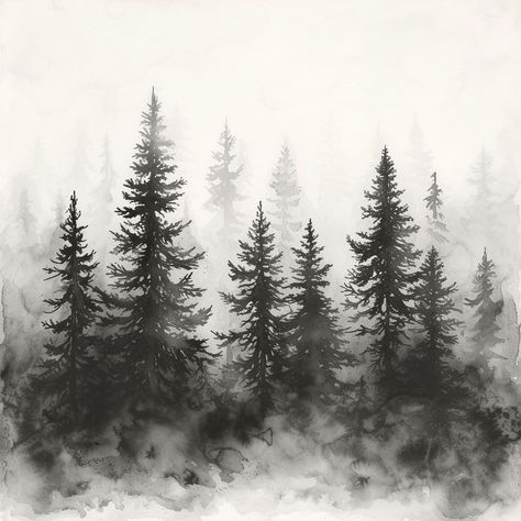 Pine Tree Forest Aesthetic, Moody Drawings, Pine Trees Tattoo, Gothic Forest, Spooky Forest, Cool Nature, See Tattoo, Majestic Tree, Forest Drawing