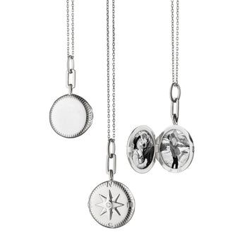 Luxury Sterling Silver Pendant Locket Necklace, Compass Locket, Locket Ideas, Sterling Silver Locket Necklace, Engraved Locket, Monica Rich Kosann, Silver Locket Necklace, Round Locket, Sterling Silver Locket