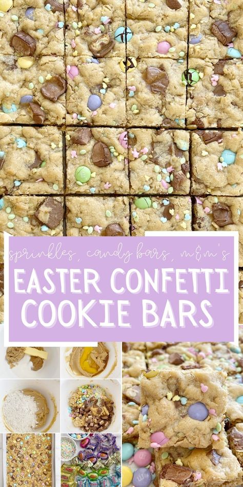 Sugar Cookie Easter Ideas, Easter Cookie Bars, Easter Bars, Easter Candy Bar, Easter Brownies, Candy Bar Cookies, Confetti Cookies, Easter Food Crafts, Oatmeal Cookie Bars