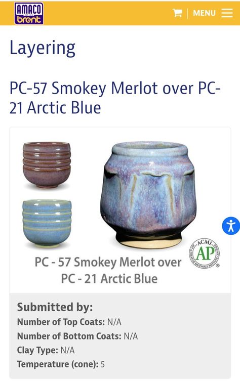 Amaco Smokey Merlot Combinations, Arctic Blue Glaze Combinations, Arctic Blue Glaze, Amaco Smokey Merlot, Ceramic Carving, Firebrick Red, Pots Ideas, Pottery Decoration, Glaze Combinations