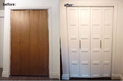 Converting 1950s closet doors Ideas Armario, Closet Door Makeover, Cheap Doors, Bifold Closet Doors, Closet Door, Furniture Redo, After Pictures, Door Makeover, Closet Ideas