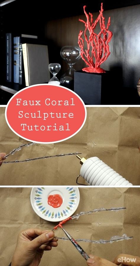 Crafts Hot Glue, Sculpture Tutorial, Hot Glue Art, Coral Sculpture, Glue Art, Aquarium Terrarium, Shell Crafts Diy, Beach Diy, Under The Sea Party