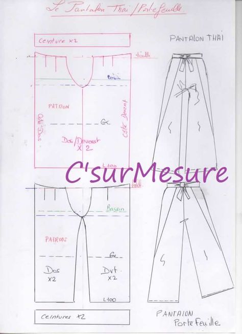 patronnage et dessin des pantalons thai et portefeuille! Pantalon Thai, Sewing Pants, Pants Sewing Pattern, Couture Mode, Creation Couture, Sewing Design, Diy Sewing Clothes, Crochet Skirt, Couture Sewing