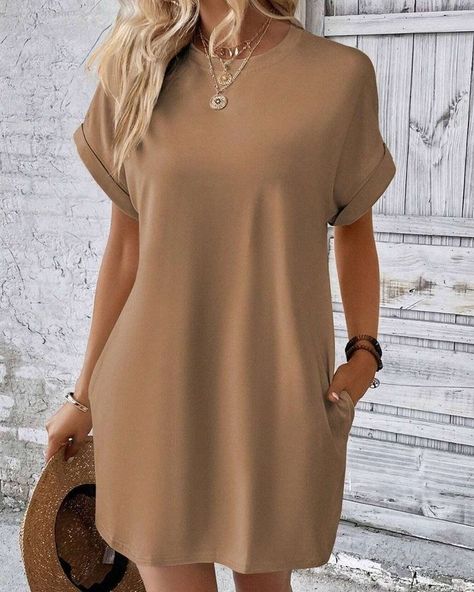 You're gonna love this 😍 A Everyday Short Sleeve Mini Tshirt Dress 😍 starting at only $27.99 View Product Details and Availability ► Find the link in our bio + SHOP ◀︎ Affordable. Intentional. Style. #brightermanner Sleeves Clothing, Round Neck Dresses, Style Noir, Crewneck Dress, Khaki Dress, Short Sleeve Mini Dress, Loose Dress, Sleeveless Jumpsuits, Amelie