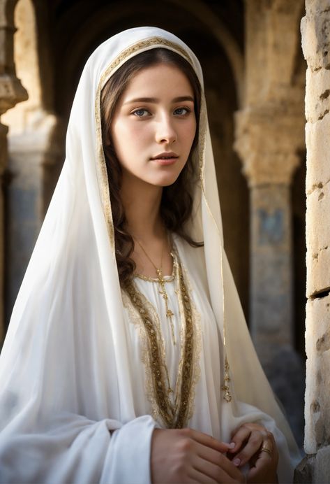 Wedding Dinner Table Setting, New Eve, White Veils, Jewish Women, White Tunic, 1st Century, The Empress, Wedding Dinner, Catholic Prayers